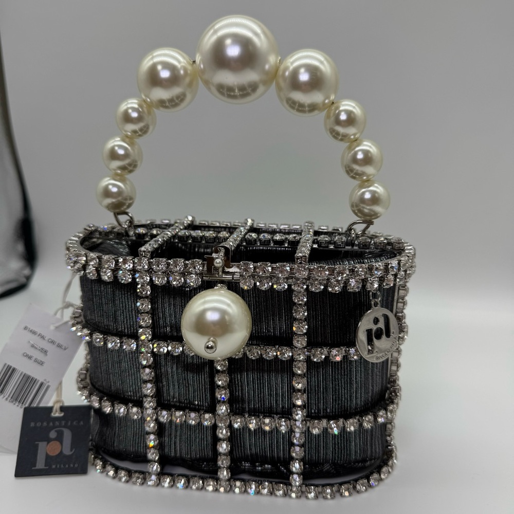 Rosantica Mini Holli Embellished Top Handle Clutch Shiny Metallic NWT